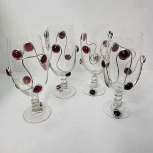 Wine Glasses Set of 4 Clear with Red Accents Unique‎ artisan  Design